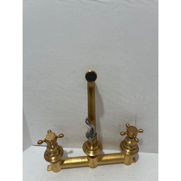 3PCS Gold Brass Bathroom Faucet Wall Mounted Mixer Dual Handles Vanity Tap NWOT - Picture 4 of 6